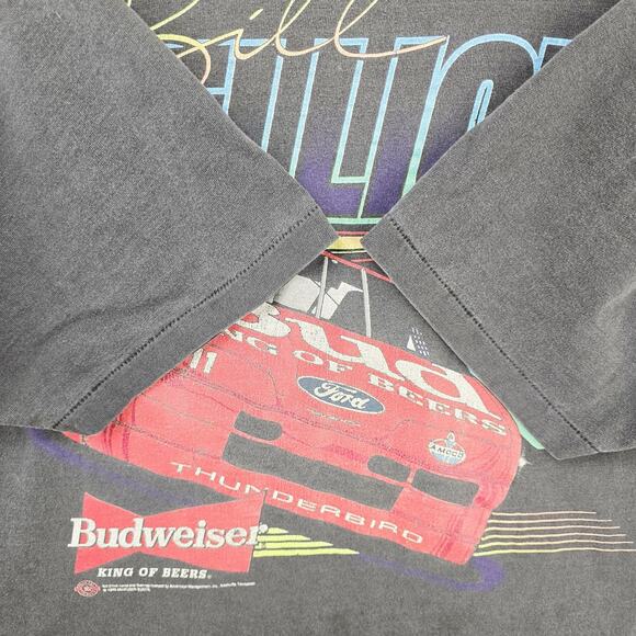 Vintage Nascar Bill Elliott Shirt XL Black Faded Stained Racing 90s Budweiser - Picture 9 of 14